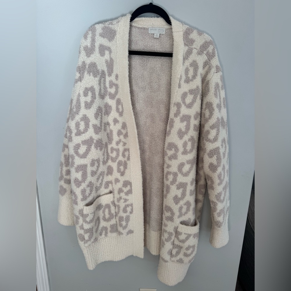 Barefoot Dreams Cream and Gray Leopard Cardigan